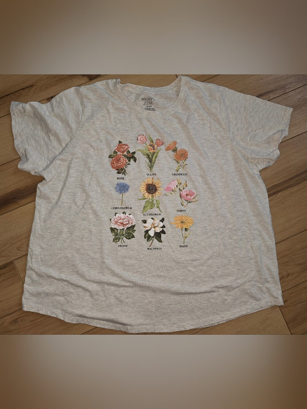 Mighty Fine Heather Gray Floral Graphic Tee - Women's